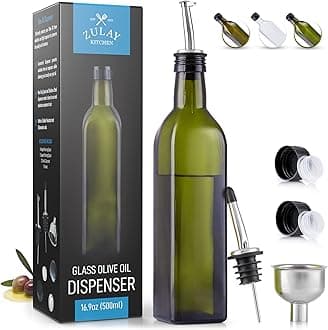 Zulay Easy to Use Olive Oil Dispenser Bottle For Kitchen - Glass Olive Oil Bottle Dispenser, Olive Oil Decanter with Spout, 17oz Olive Oil Drizzler Bottle with Pourers and Funnel, Olive Oil Holder