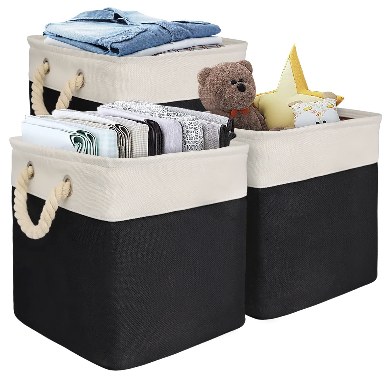 EXTREE Cube Storage Bins 12x12 Cubbies Storage Cubes Collapsible 13 Inch 13x13 Square Foldable Fabric Cubby Basket with Handles for Shelves Closet Nursery Black
