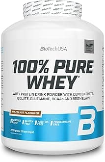 BioTechUSA100% Pure Whey | Protein powder with BCAA and glutamine | Gluten-free, without palm oil | 21g protein per serving, 2.27 kg, Hazelnut