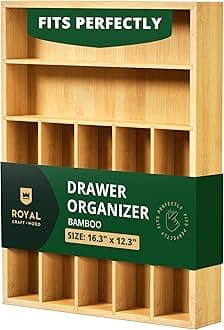 ROYAL CRAFT WOOD Luxury Bamboo Utensil Rack and Silverware Organizer, Kitchen Drawer Organizer - Utensil Holder and Cutlery Tray with Grooved Drawer Dividers for Flatware 7 Slot, Natural
