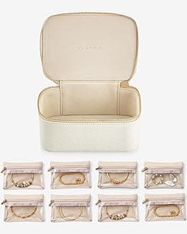 Vlando Jewelry Storage Bag,PU Leather Jewelry Case Box for Travel,8 Pcs Claer Velvet Jewelry Bags,Valentine's Day,Wedding, Christmas, Brithday gift for Girls Women. -Medium Size-White