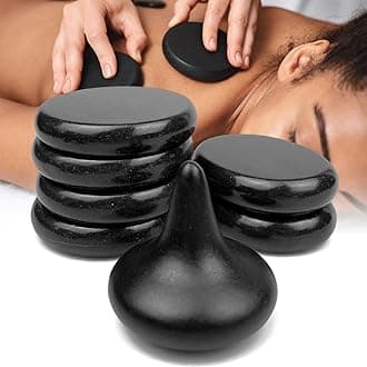 Hot Stones for Massage 7 Pcs Basalt Stones Set - Hot Rocks Round Oval and Mushroom Shaped Massage Stone Kit for Home Spa Relaxing and Pain Relief