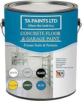 T A Paints Ltd 5L Heavy Duty Concrete Floor & Garage Paint 3 in 1 Primer Sealer Protects Industrial Factory 1K Polyurethane Coating (Gloss White)