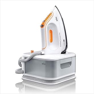 Braun CareStyle Compact Pro IS 2561 WH Steam Iron Station, Steam Iron with FreeGlide 3D Ironing Sole, Vertical Steam, 2400 W, Pump Pressure 6 Bar, Steam Burst 400 g/min, Large 1.5 L Water Tank, White/Orange