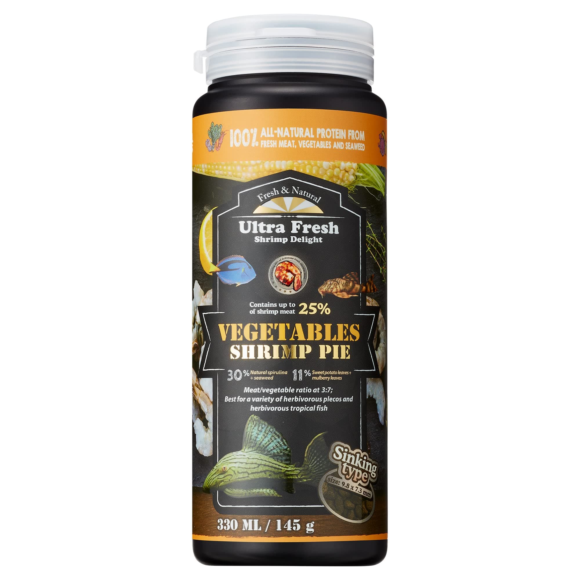 Algae Wafers Pleco Food, Spirulina & Algae, Sword Prawns, Balanced Diet, Color Enhancing, All Natural Ingredients, for Algae Eaters, Bottom Feeders, Vegetables Shrimp Pie, 5.11oz