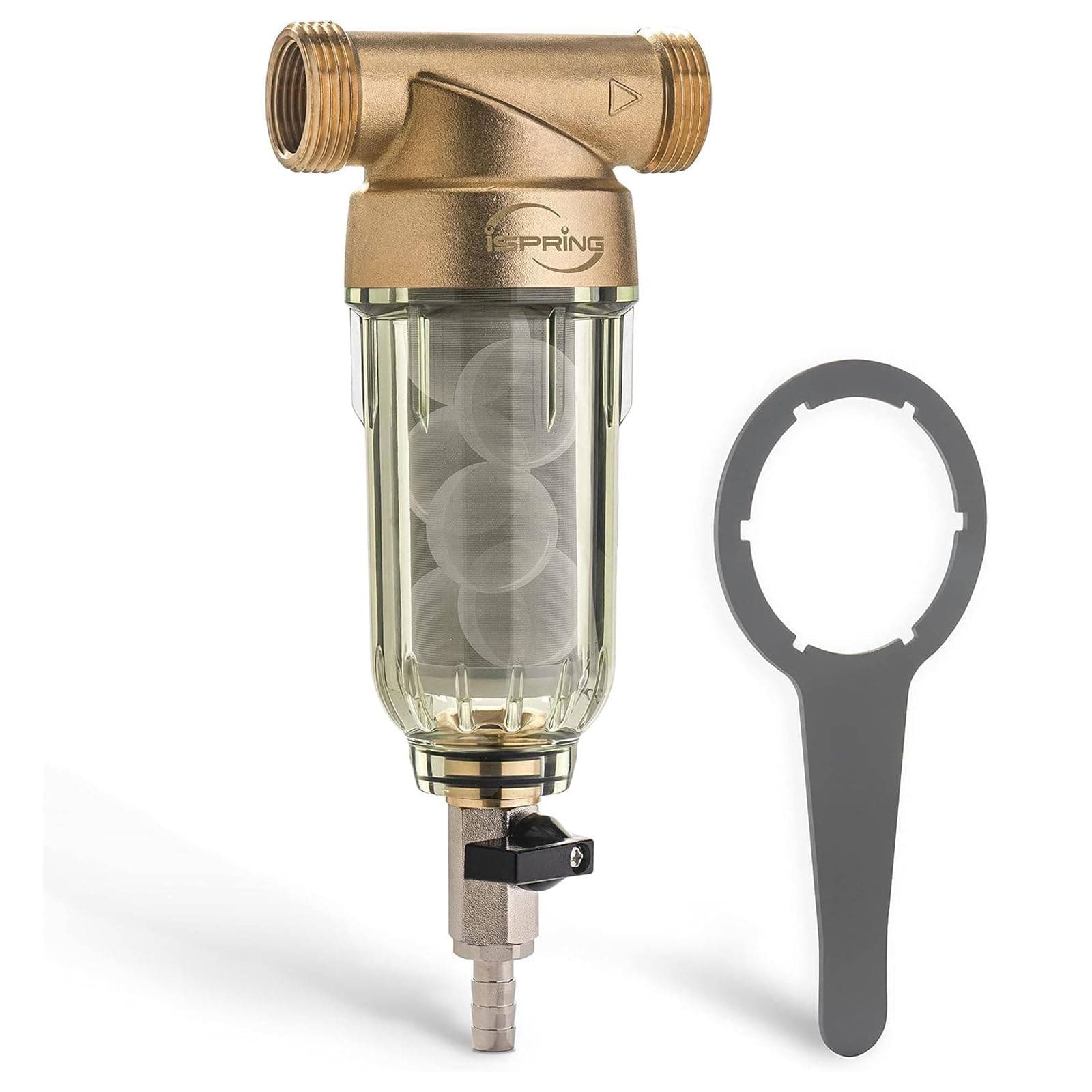 iSpring WSP-50SL Reusable Whole House Spin Down Sediment Water Filter Softener, Includes Siliphos Helps Prevent Scale and Corrosion, 1" MNPT + 3/4" FNPT, 50 Micron