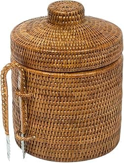 La Jolla Rattan Ice Bucket with Ice Tongs Honey Brown