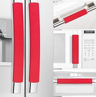 Miss.SilkRefrigerator Door Handle Covers, Set of 5, Keep Your Kitchen Appliance Clean from Smudges, Drips, Food Stains, Oil, Handmade Decor Protector for Fridge, Ovens, Dishwashers (Red)
