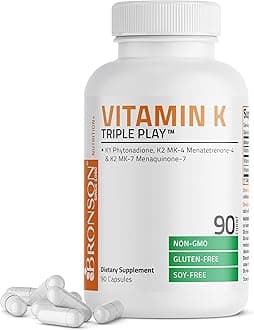 Bronson Vitamin K Triple Play (Vitamin K2 MK7 / Vitamin K2 MK4 / Vitamin K1) Full Spectrum Complex Vitamin K Supplement, 90 Capsules