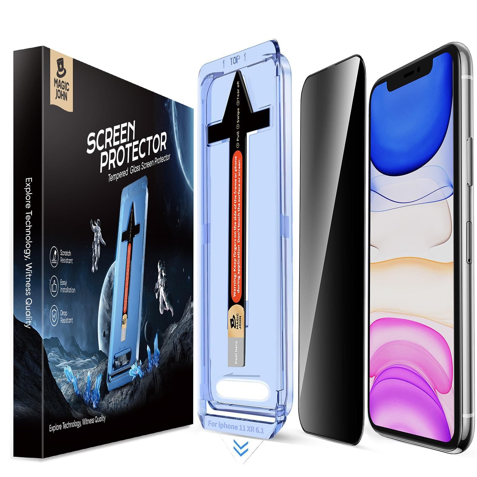 [2 Pack] Privacy Glass Screen Protector for iPhone 11/iPhone XR 6.1 inch, Automatic Installation Dust-free, Bubble Free, HD Clear, Easy Installation