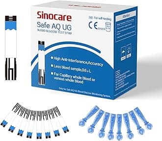 Safe AQ UG Blood Sugar Test Strips, 50pcs Blood Glucose Test Strips + 50pcs Twist Lans. for Safe AQ UG Bi-Function Monitor, Diabetes Test Strips.