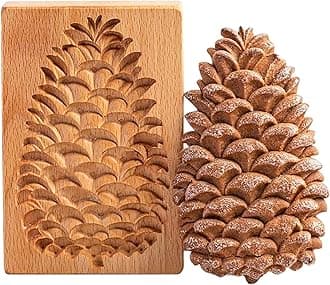Wooden Cookie Biscuit Mold, 3D Baking Mold, Embossing Craft Decorating Baking Tool, Suitable for Halloween Thanksgiving Christmas Kitchen DIY (Pine Nuts 10 * 8 * 2)