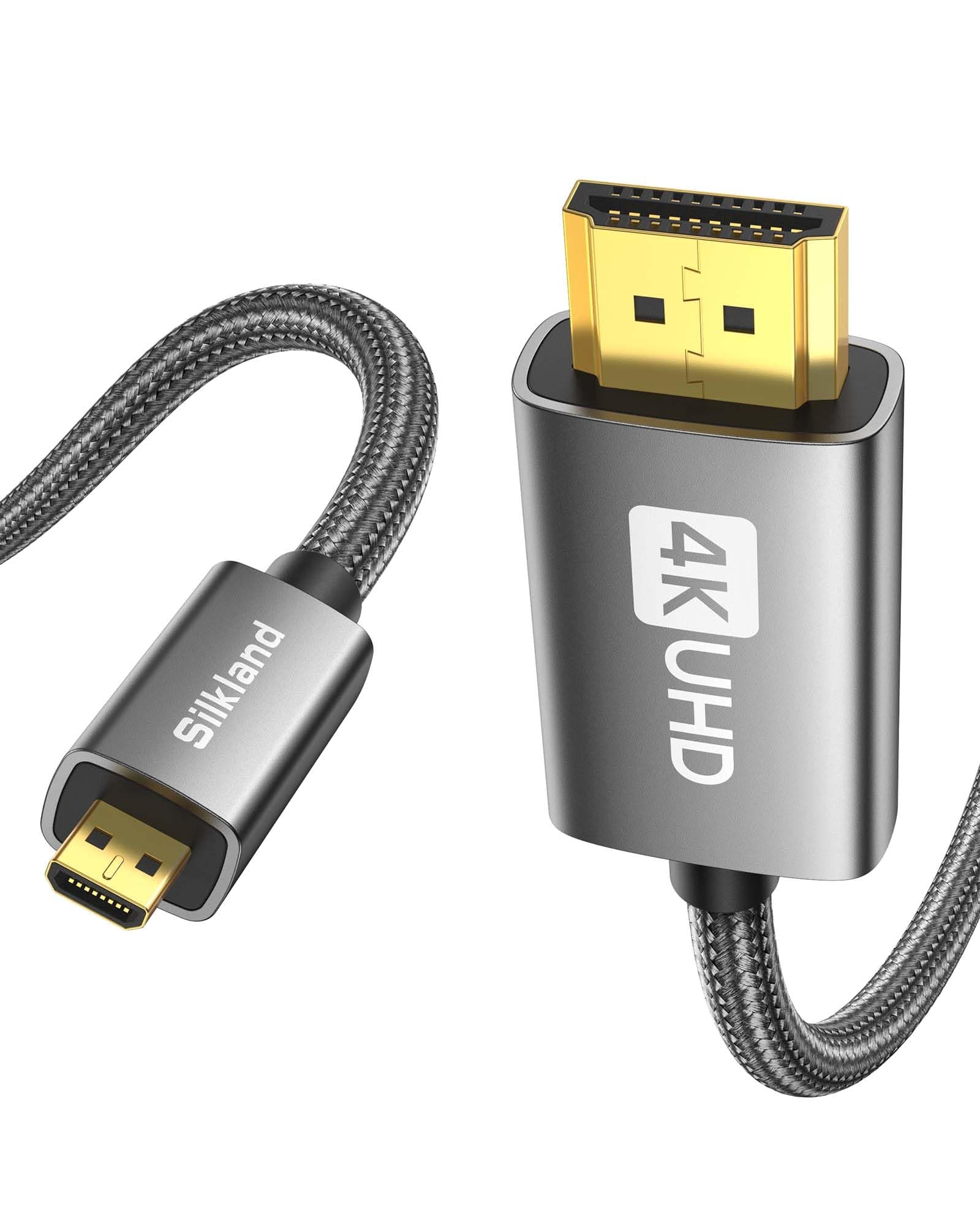 Silkland Micro HDMI to HDMI Cable 2M, 4K@60Hz, Supports Ethernet, 3D, HDR and ARC, Micro HDMI Cable Compatible with GoPro Hero 9/8/7/6/5, Raspberry Pi 5 4, Sony Camera A6300 A6400(Not Mini HDMI)