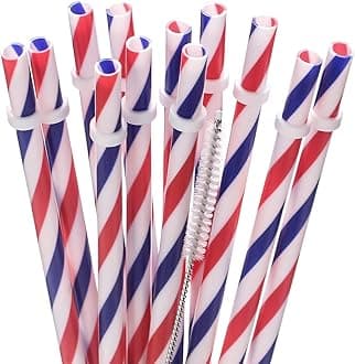 Dakoufish Replacement Plastic Straws For 20oz 24oz 30oz Jars Tumblers,12 Pack 11Inch Reusable Swirl Straws With Cleaning Brush, BPA-Free,Dishwaher Safe