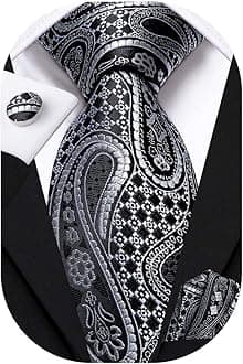 Hi-Tie Mens Paisley Tie Handkerchief and Cufflinks Silk Necktie For Men