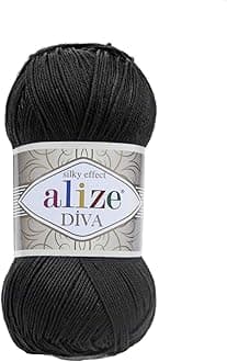 Alize Hand Knitting Yarn 100% Microfiber Acrylic Yarn Diva Silk Effect Thread Crochet Art Lace Craft Lot of 4 skeins 400gr 1532yds Color (60 Black)
