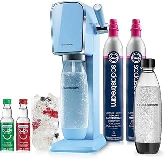 SodaStream - ART Sparkling Water Maker | VALUE BUNDLE | CQC CO2 system | Includes 2x CO2 Cylinders, 2x 32 Fl Oz Dishwasher Safe Bottles, 2x Bubly Flavor Drops | Combine with Pepsi Flavors | Misty Blue