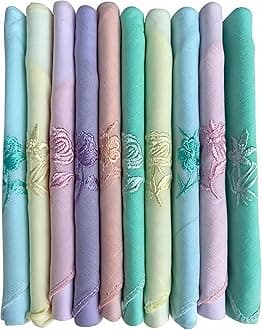 Women's 100% Pure Cotton Handkerchief | Soft, Absorbent, Skin-Friendly Hankies | No Starch, Azo-Free Dyes - Ideal for Daily Use and Elegant Gifting | Pack of 10