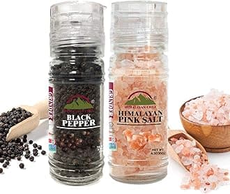 Pink Salt & Black Pepper Refillable Glass Grinder, User Friendly, and Easy-to-Use Design - Vegan & Kosher Certified, Idle for Cooking & Seasoning | set of 2