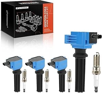 A-Premium Ignition Coil Pack and Iridium Spark Plugs Compatible with Ford Focus 2.0L/2.3L 2012-2019, Escape 2.0L 2013-2019, Mustang 2.3L 2015-2023 & Lincoln MKZ 2.0L Turbo 2013-2020 - Blue, Set of 4