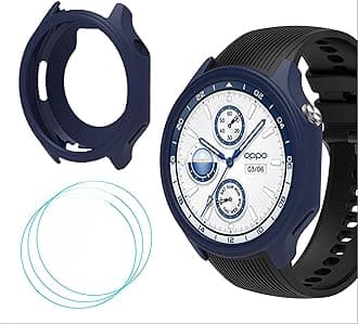 GIOPUEY Silicone Case Compatible with OnePlus Watch 2/OPPO Watch X, with 3 Pack Screen Protector Flim, Soft TPU Silicone Protective Case Cover, OnePlus Watch 2/OPPO Watch X Cover - Dark Blue
