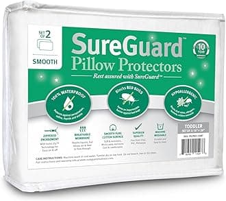 Set of 2 Travel Size SureGuard Pillow Protectors - 100% Waterproof, Bed Bug Proof, Hypoallergenic - Premium Zippered Cotton Covers - Smooth