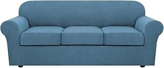 4 Piece Stretch Sofa Covers for 3 Cushion Couch Covers for Living Room Furniture Slipcovers (Base Cover Plus 3 Seat Cushion Covers) Feature Upgraded Thicker Jacquard Fabric (Sofa, Dusty Blue)