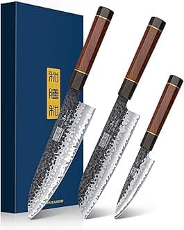 3 Pieces Knife Set, Professional High Carbon Steel Kitchen Knives Set, Ultra Sharp Japanese Chef Knife Set with Ergonomic Handle & Gift Box