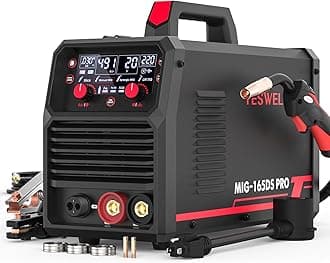 YESWELDER 165A MIG Welder, 110V/220V Dual Voltage, 4 in 1 Gas MIG/Flux Core MIG/Lift TIG/Stick Multiprocess Large LED Digital Display MIG Welding Machine