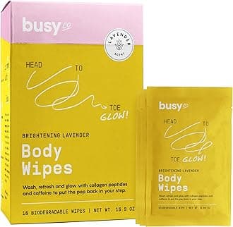 Glow Body Wipes for Women - Cleansing Large Wash Cloth - Extra Thick & Moist - Armpit Sweat Cloths for Body Odor - No Rinse, No Shower - Lavender Rose - Caffeine & Collagen Peptide
