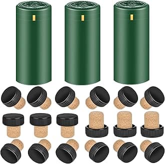 BGMAXimum PVC heat shrink capsules 40 count green & 40 Pcs wine bottle cork stoppers, wine preservation set for cruise, bottle seal shrink wrap sleeves caps tops, capsules for making cellars