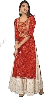 Traditional JaipurBeautiful Indian Embroidery Work Kurti Sharara for Girls & Women Festive Party Office Wear Dress, Multi, XXL