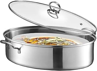 8Qt Stainless Steel Fish Steamer - Multi-Use Oval Cookware with Rack, Ceramic Pan, Chuck - Stockpot for Steaming Fish, Boiling Soup