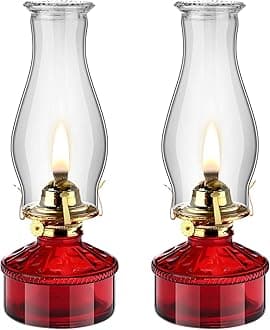 Tuanse 2 Pcs Oil Lamps for Indoor Use Vintage Hurricane Emergency Glass Oil Lamps Large Lantern Classic Decorative Oil Lamp for Home Tabletop Emergency Lighting Supplies (Red)