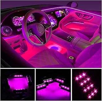 Car LED Strip Light, EJ's SUPER CAR 4pcs 48 LED Car Interior Lights Under Dash Lighting Waterproof Kit,Atmosphere Neon Lights Strip for Car,DC 12V(Pink)
