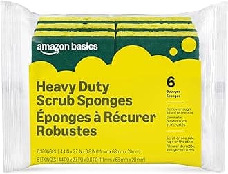 Amazon Basics Heavy Duty Scrub Sponges, Dual-Sided Design, Yellow/Green, 6-Pack, Packaging may vary