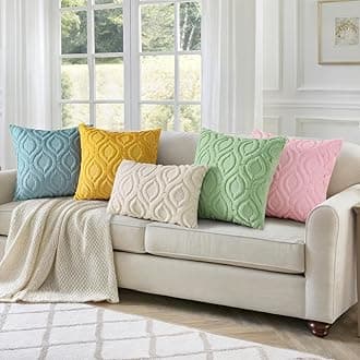 decorUhome Spring Throw Pillow Covers 16x16 Inch Set of 2, Soft Plush Faux Wool Light Sage Green Solid Couch Pillow Covers, Accent Farmhouse Neutral Square Pillow Cases for Sofa Bed Living Room