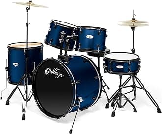 Ashthorpe 5-Piece Complete Full Size Adult Drum Set with Remo Batter Heads - Blue