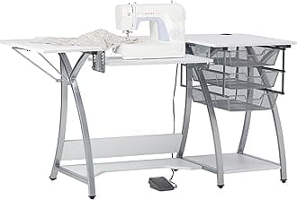 Sew Ready Pro Stitch Sewing Machine Table - 56.75" W x 23.75" D White Hobby and Sewing Machine Table with Storage Shelf and 3 Storage Drawers - Can Also Be Used as Computer Desk
