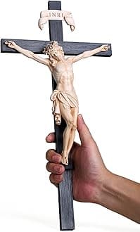 BC BUILDCLASSIC Crucifix Wall Cross Catholic Gift Cross Wall Decor 16" Tall Resin (Bone Beige)