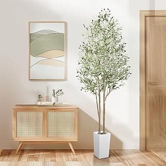 Alupssuc Artificial Olive Tree 7FT Tall Faux Silk Plant(84" in), Indoor Fake Olive Tree with Natural Wood Trunk & Lifelike Fruits, Perfect for Modern Home Office Living Room Floor Decor, 7 FT