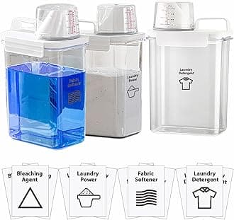 [3 Pack] Liquid Laundry Detergent Dispenser for Laundry Room Organization and Storage, 61oz Large Capacity Laundry Soap Containers with 12 Removable Labels, BPA Free & PET Plastic Clear