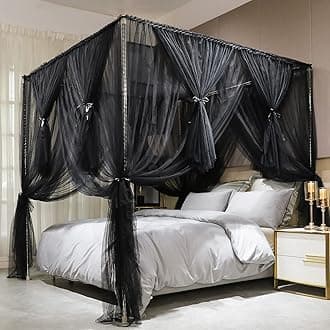 Joyreap 4 Corners Post Canopy Bed Curtain Black- Royal Luxurious Cozy Drape Netting - Elegant Bedroom Decoration Accessories for Adults (86" W x 78" L, King)