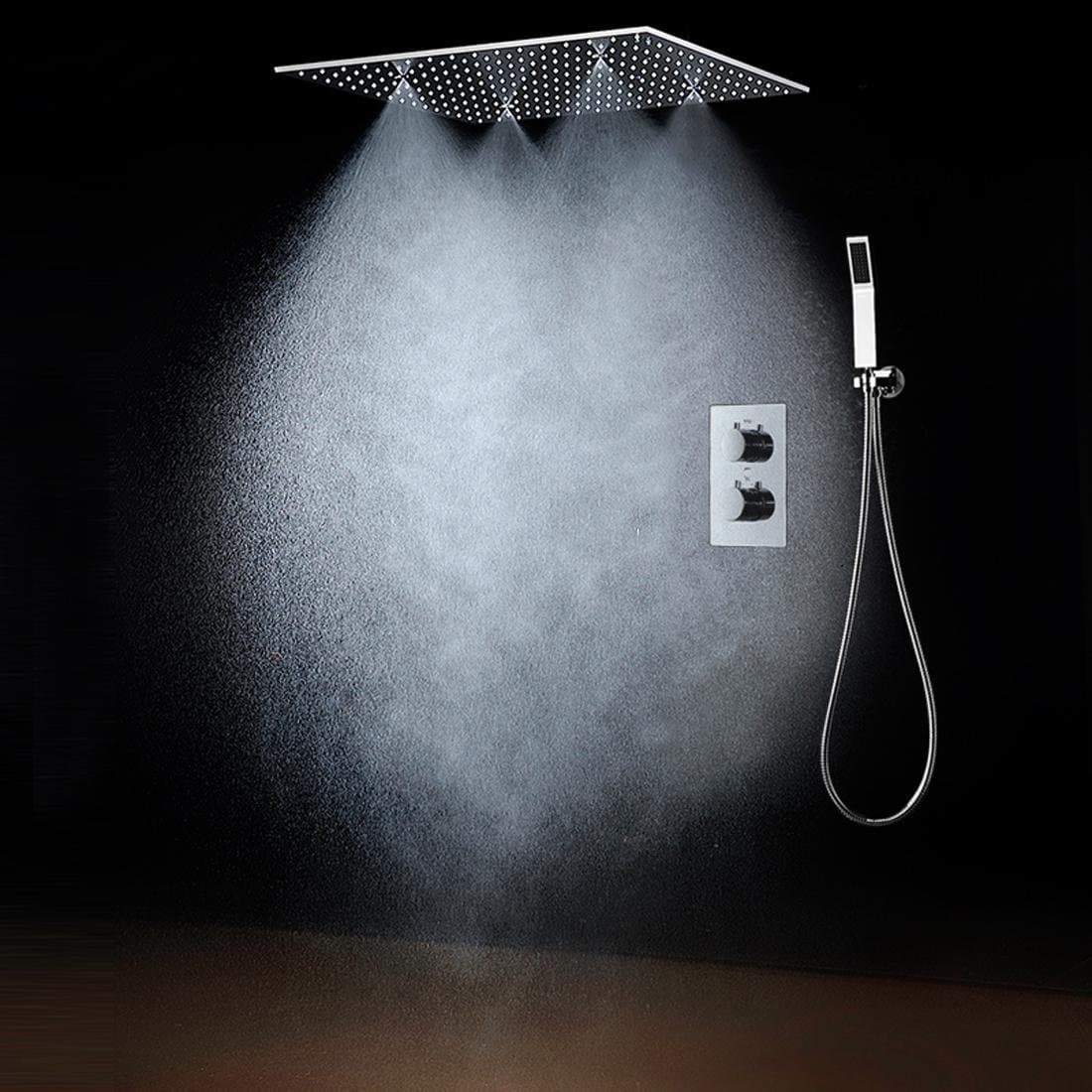 Fx@ 20" Rainfall Mist Spray SPA Hand Shower Head Embedded Box Concealed Thermostatic Shower Set SUS304 Mirror Panel with Shower Head