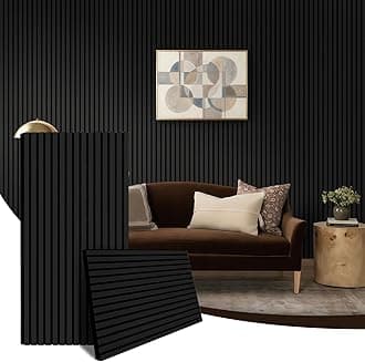 Wood Slat Acoustic Panels (2 Pack/47.2"x23.6"/Covers 15.5 Sq. Ft.) – 3D Textured Wall Panels for Noise Reduction & Modern Decor, Soundproof Panels for Living Room & Bedroom (22# Black)