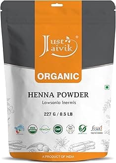 Just JaivikHenna Powder (Lawsonia Inermis) for Hair - 100% Natural, USDA Certified Organic by OneCert Asia, No Chemicals or Additives, 227 Gms / 0.5 LB/ 8 OzUSDA Organic