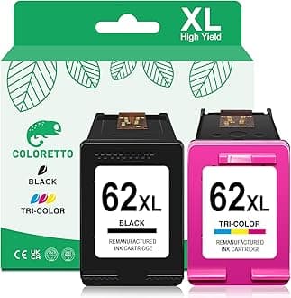 COLORETTO 62XL Ink Cartridges Black and Color Replacement for HP Ink 62, 62 XL for HP 62 Ink Cartridge Combo Pack HP62 Work with Envy 7640 5660 5540 7645 5740 5746 OfficeJet 250 200 Printer (2 Pack)