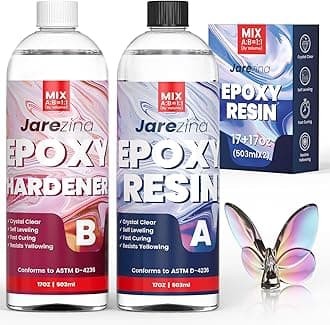 Jarezina 34OZ Epoxy Resin Kit,Crystal Clear Epoxy Resin -Strong and No Bubble，Not Yellowing Art Resin，Self Leveling Easy Mix 1:1,Suitable for Art Casting,DIY,Jewelry Projects, Wood & Resin Molds