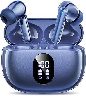 ZZU Bluetooth Headphones, In-Ear Headphones, Wireless Bluetooth 5.3 with HiFi Stereo, 4 ENC Noise Cancelling Mic, 48 Hours Playtime, LED Display, IPX7 Earphones with AI for iPhone, Android, Work and