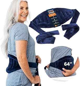 SunnyBayMicrowave Heating Pad, Microwavable Moist Hot/Cool Pack for Back Pain and Shoulders, Plush 8x14 Inch Bean Bag Wrap, 64 Inches Wide with Fastening Straps, 1.5lbs, FSA HSA Eligible, Blue